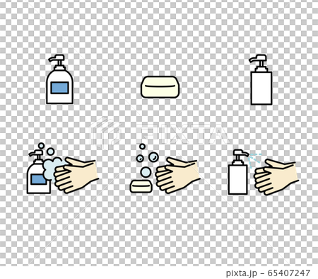 手洗いのアイコンのセット/イラスト/衛生 手洗いのアイコンのセット/イラスト/衛生 65407247