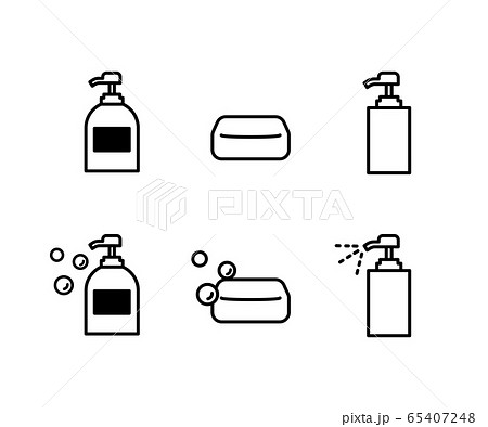 せっけんや消毒液のアイコンのセット/イラスト せっけんや消毒液のアイコンのセット/イラスト 65407248