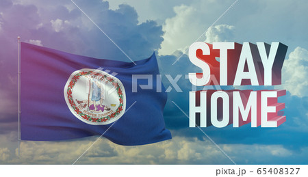 Stay home stay safe - letter typography 3D text for self quarantine times concept with flag of the states of USA. State of Virginia flag Pandemic 3D illustration. Stay home stay safe - letter typography 3D text for self quarantine times concept with flag of the states of USA. State of Virginia flag Pandemic 3D illustration. 65408327