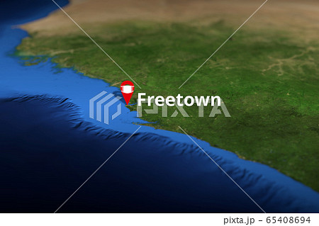 Freetown, Sierra Leone geotag with face mask, COVID-19 coronavirus disease self-isolation related 3D rendering 65408694