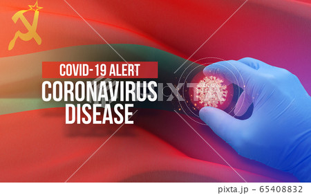 COVID-19 alert, coronavirus disease - letter typography text. Medical virus molecular concept with flag of Transnistria. 3D illustration. 65408832