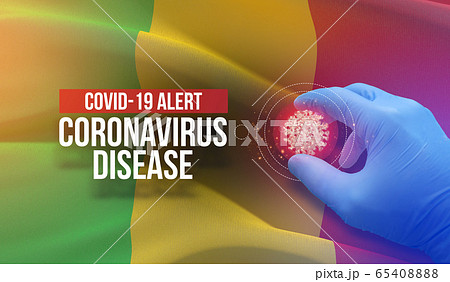 COVID-19 alert, coronavirus disease - letter typography text. Medical virus molecular concept with flag of Mali. 3D illustration. COVID-19 alert, coronavirus disease - letter typography text. Medical virus molecular concept with flag of Mali. 3D illustration. 65408888