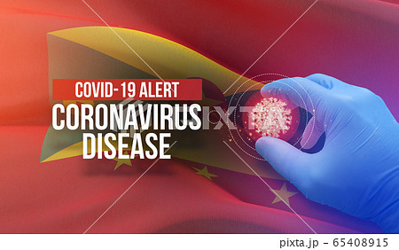 COVID-19 alert, coronavirus disease - letter typography text. Medical virus molecular concept with flag of Grenada. 3D illustration. 65408915