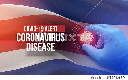 COVID-19 alert, coronavirus disease - letter typography text. Medical virus molecular concept with flag of Costa Rica. Pandemic 3D illustration. 65408939