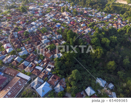 Aerial shot of Pemba island, zanzibar archipelago. Wete city at sunset time Aerial shot of Pemba island, zanzibar archipelago. Wete city at sunset time 65409365