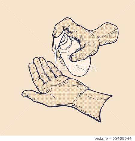 washing hands with hand sanitizer 65409644