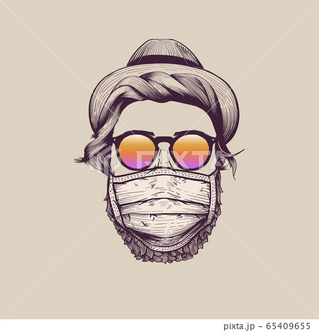 Hipster with hat wearing protection face mask Hipster with hat wearing protection face mask 65409655