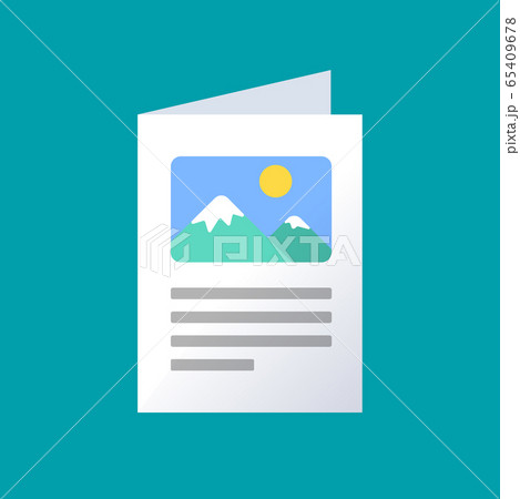 Flat Brochure Vector Icon, Color information brochure icon. File with pictures icon. 65409678