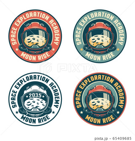 Retro space badge with astronaut helmet and moon 65409685