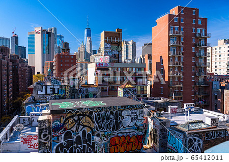 ニューヨーク マンハッタン ダウンタウンの街並みの写真素材