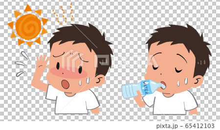 イラスト素材：水を飲む男の子　子供　熱中症 65412103