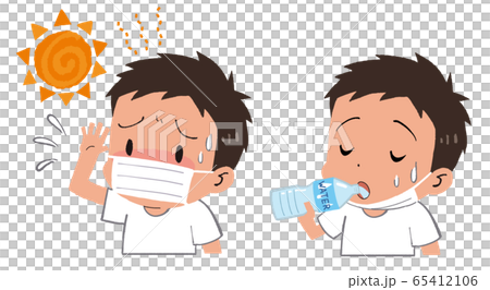 Stock illustration: boy drinking water mask child heat stroke measures Stock illustration: boy drinking water mask child heat stroke measures 65412106