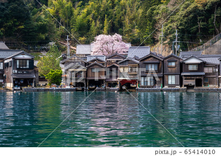 京都府 伊根町の町並み　海蔵寺の桜 65414010