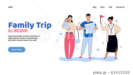All inclusive family travel trip banner template - cartoon tourist couple All inclusive family travel trip banner template - cartoon tourist couple 65415520