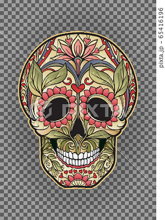 Embroidered patch with floral patterned human skull 65416196