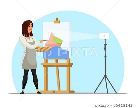 Woman shooting video content about drawing picture Woman shooting video content about drawing picture 65418142