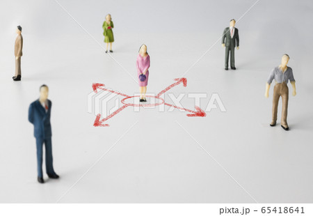 miniature people with red arrow represent social 65418641