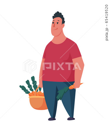 Happy man gardener or farmer with carrot in...のイラスト素材 [65419520] - PIXTA