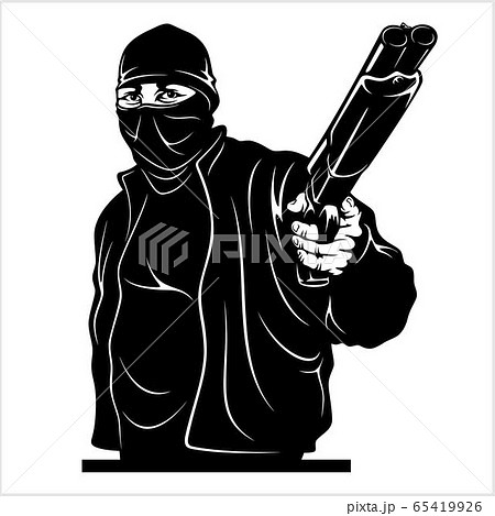 Gangster with a shotgun - Vector illustration isolated on white Gangster with a shotgun - Vector illustration isolated on white 65419926