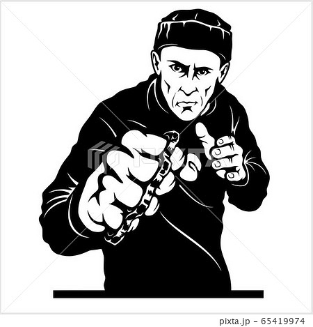 Man with brass knuckles. Gangster - Ghetto Warriors. Vector illustration isolated on white 65419974