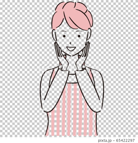 手描き1color 頬に手を当てて喜ぶエプロンを着た女性 ロングヘア 手描き1color 頬に手を当てて喜ぶエプロンを着た女性 ロングヘア 65422297