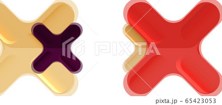Glossy multicolored plastic style cross composition, x shape design, techno geometric modern abstract background. Trendy abstract layout template 65423053