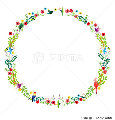 フレーム素材 鳥と草花テクのイラスト素材