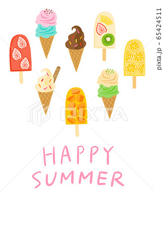 暑中見舞い アイスクリームとフルーツアイスキャンデーのイラスト素材