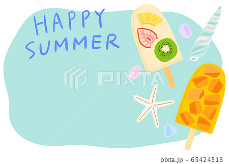 暑中見舞い　フルーツとマンゴーのアイスキャンデー　貝殻 65424513