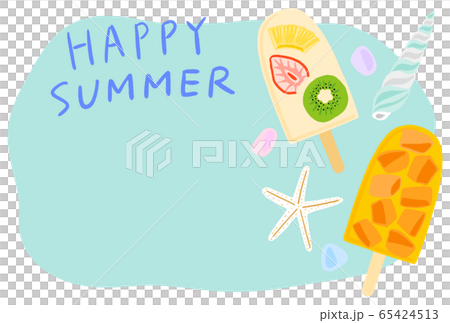 暑中見舞い　フルーツとマンゴーのアイスキャンデー　貝殻 65424513