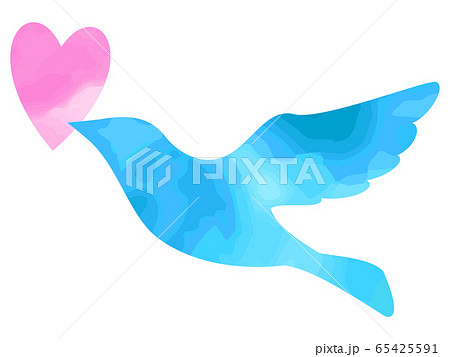 青い鳥 ハート 水彩のイラスト素材