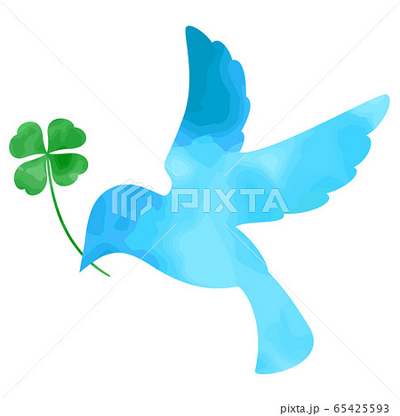 Blue Bird Clover Watercolor Stock Illustration