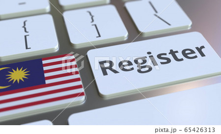 Register text and flag of Malaysia on the keyboard. Online services related 3D rendering 65426313