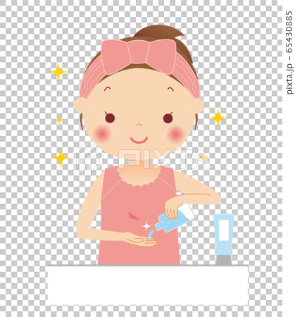 美容 化粧水を手にとる女性 イラストのイラスト素材