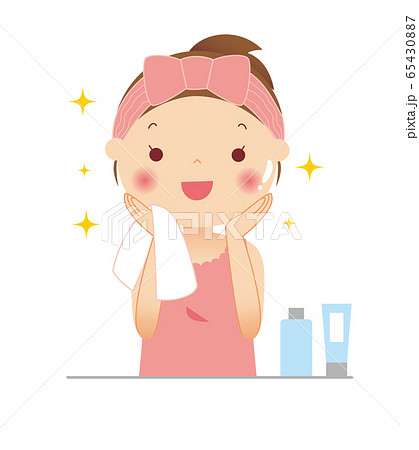 美容 洗顔後の女性 イラストのイラスト素材