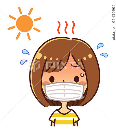 マスク熱中症 女性 夏 太陽のイラスト素材