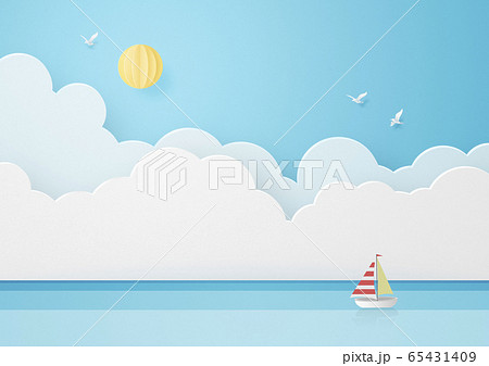ペーパークラフト 空 雲 海 ヨットのイラスト素材
