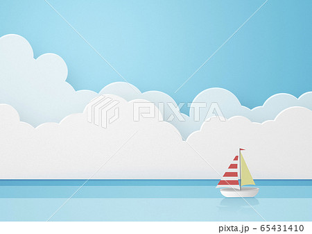 Paper Craft Sky Clouds Sea Yachts Stock Illustration