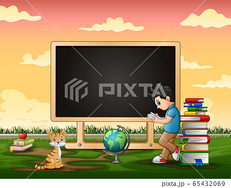 Border template with a boy reading book Border template with a boy reading book 65432069