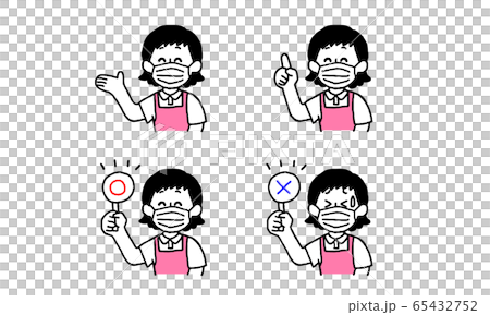 エプロンとマスクを着用した女性セット（シンプル） 65432752