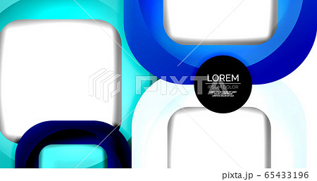 Square geometric vector abstract background, dynamic modern minimal template. Multicolored square shapes with round corners overlapping each other 65433196