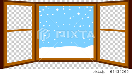 開いた窓 窓枠 フレーム 冬 雪 クリスマス イラストのイラスト素材