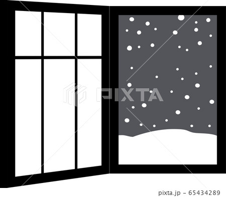 開いた窓 窓枠 フレーム 冬 雪 クリスマス イラストのイラスト素材 65434289 Pixta