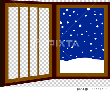 開いた窓 窓枠 フレーム 冬 雪 クリスマス イラストのイラスト素材