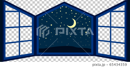Open window window frame frame night starry sky mood illustration 65434359