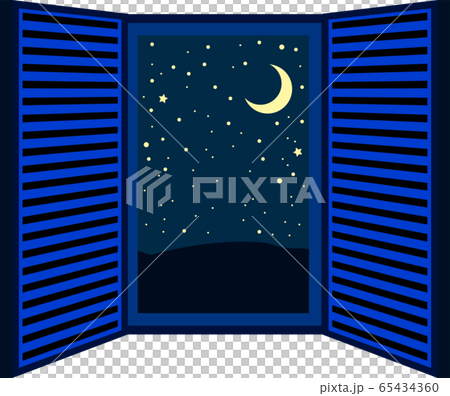 Open window window frame frame night starry sky mood illustration 65434360