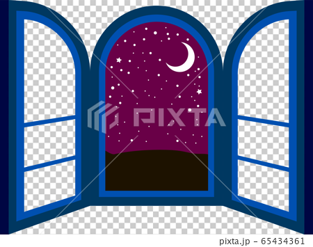 開いた窓 窓枠 フレーム 夜 星空 ムード イラストのイラスト素材 65434361 Pixta