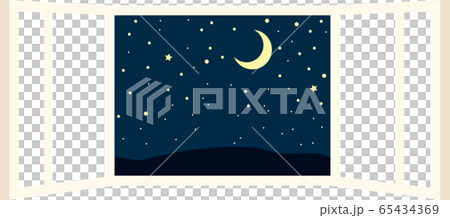 開著的窗戶窗框框架夜繁星點點的天空心情圖 65434369