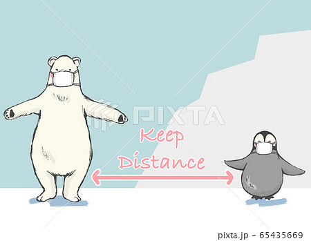 手描きイラスト keep distance マスクあり 手描きイラスト keep distance マスクあり 65435669