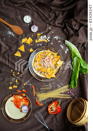 Mexican food mix colorful background Mexico 65436347